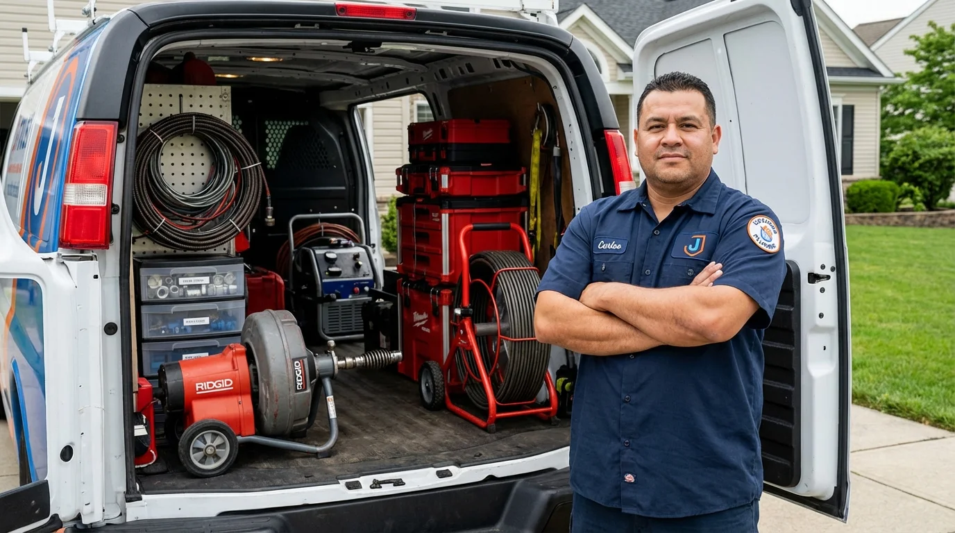 Professional drain cleaning equipment and Johns Plumbing LLC plumber in Monmouth Junction