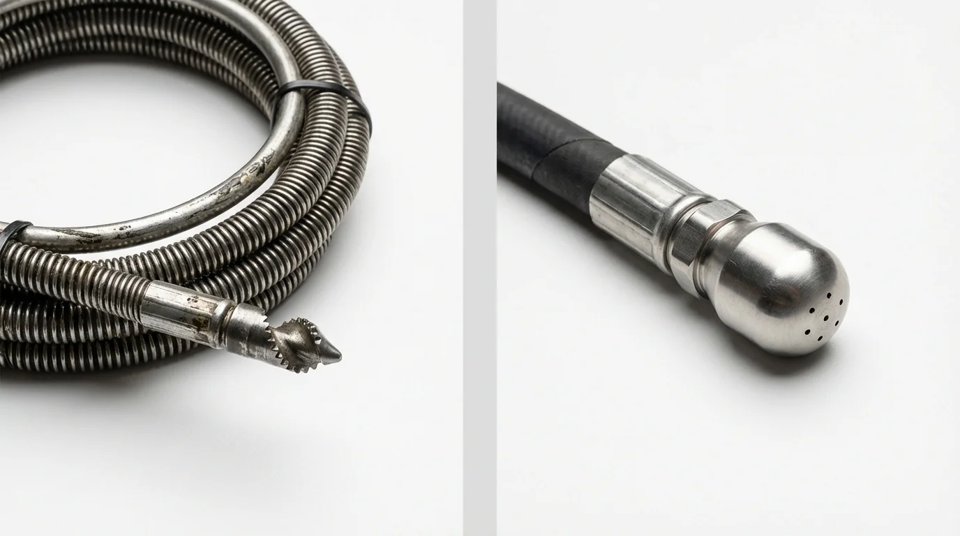 Drain snake cable and hydro jetting nozzle used for drain cleaning in Monmouth Junction, NJ