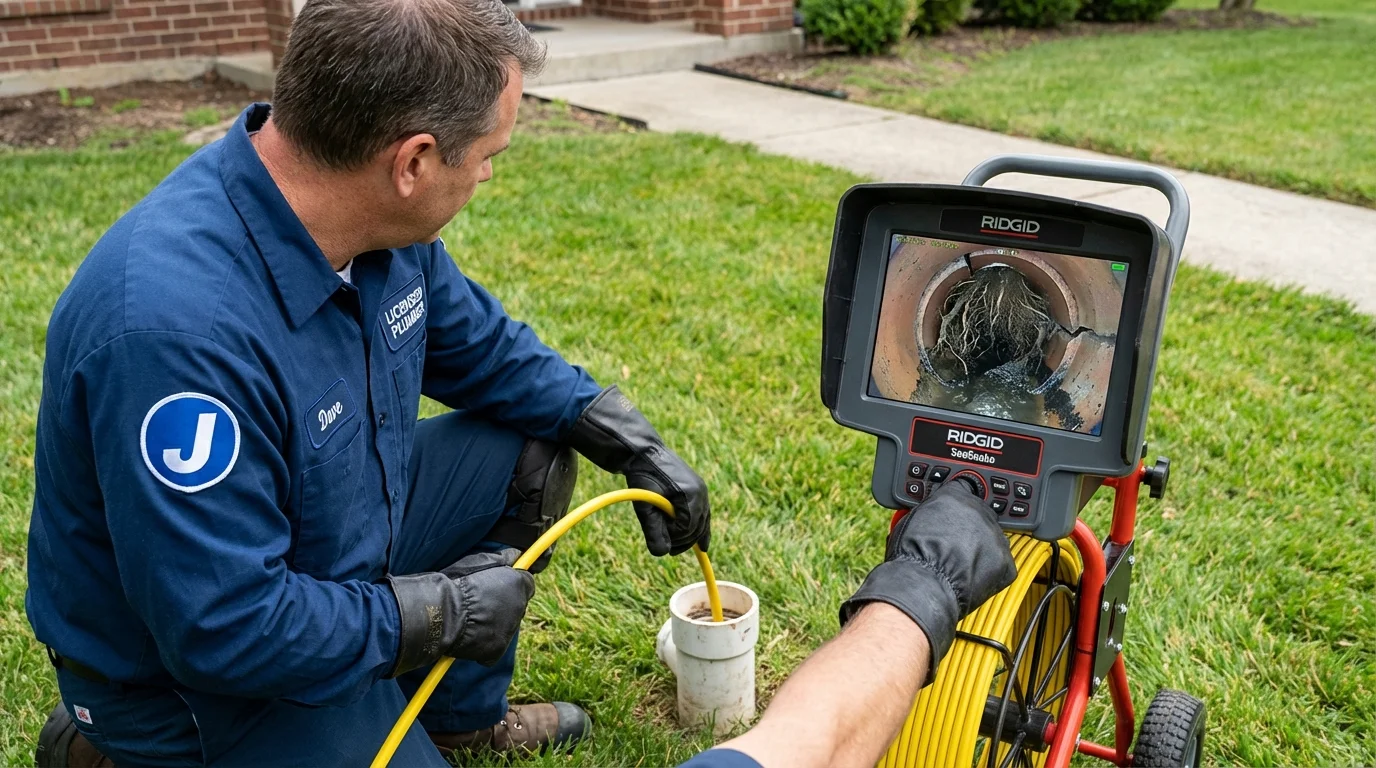 Sewer camera inspection being performed by Johns Plumbing LLC in Monmouth Junction