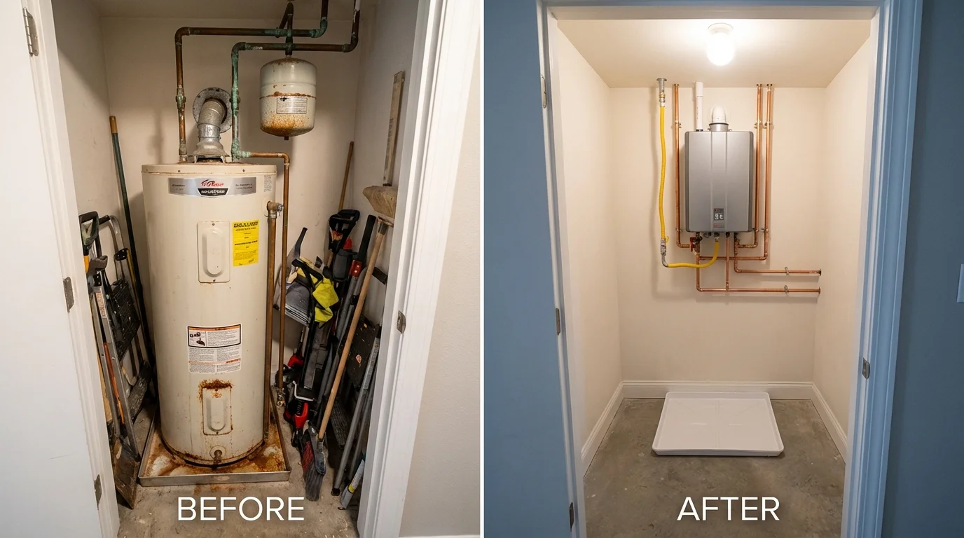 Tank water heater versus wall-mounted tankless unit comparison for Monmouth Junction, NJ homeowners