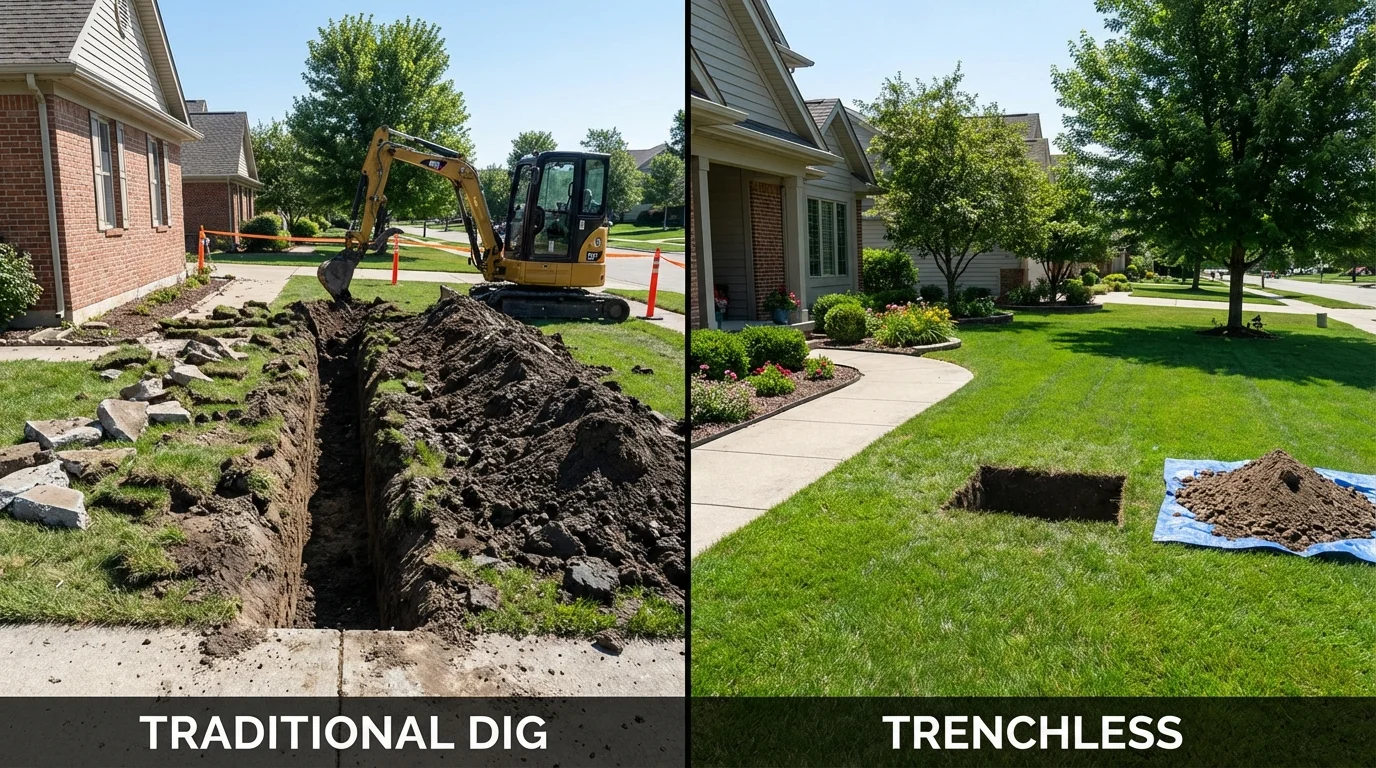 Trenchless sewer repair with minimal yard damage versus traditional excavation in Monmouth Junction, NJ
